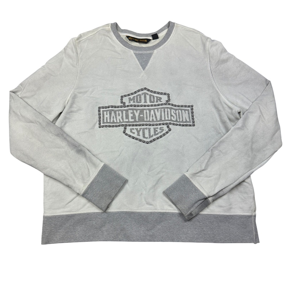 Harley-Davidson Womens 2XL Grey Studded Logo Crewneck Sweatshirt Biker Moto Top